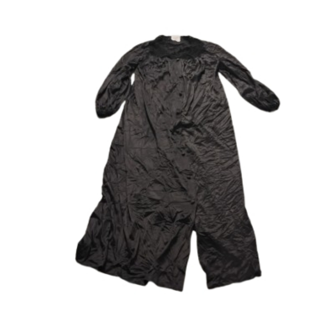 Vintage 1970s 1980s Black Lace Long Sleeve Buttoned Nightgown Dress
